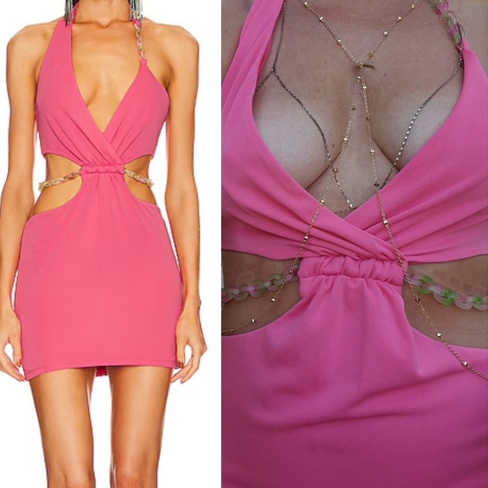 Dundas x Revolve watermelon cut out chain link Gucci style mini dress xs